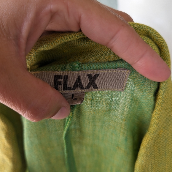 Flax Green Yellow Linen Button Down Shirt size L - Picture 7 of 7